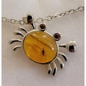 S925 Baltic Amber Crab Fossil Pendant Necklace 18 Inch Sterling Silver NWT